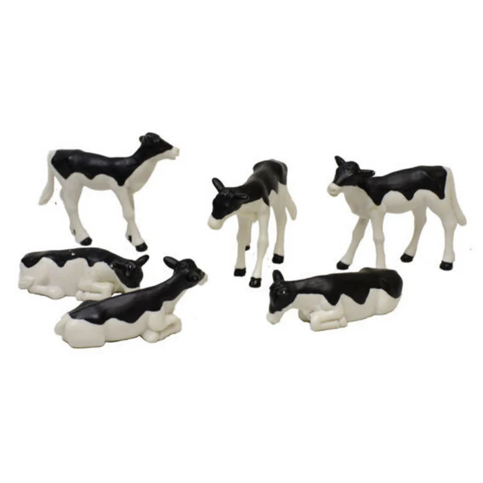 KIDS GLOBE 1:32 6 PK BLACK/WHITE CALVES LYING/STANDING