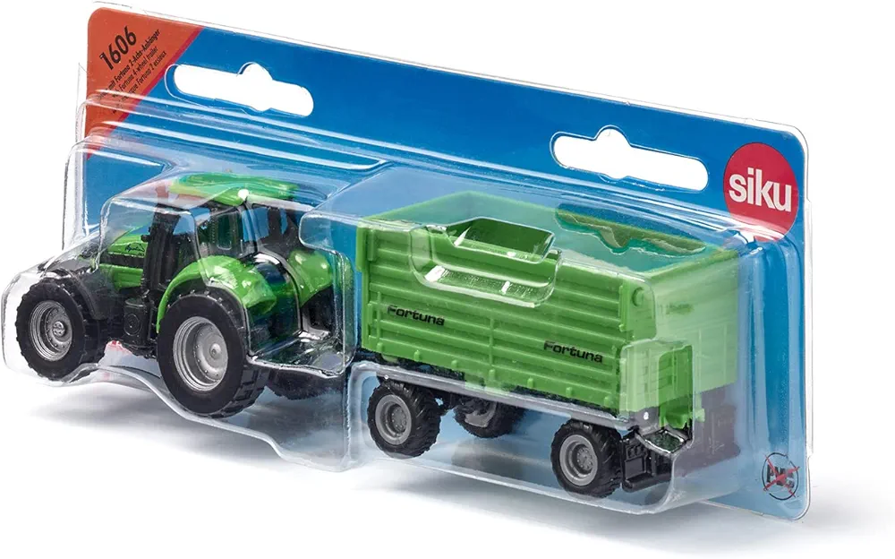 SIKU 1:87 DEUTZ-FAHR WITH FORTUNA 4 WHEEL TRAILER - Image 4
