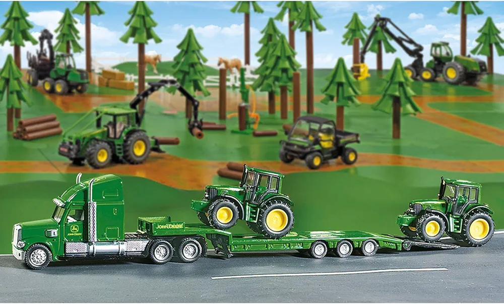 SIKU 1:87 JOHN DEERE LOW LOADER with 2 JOHN DEERE TRACTORS - Image 2