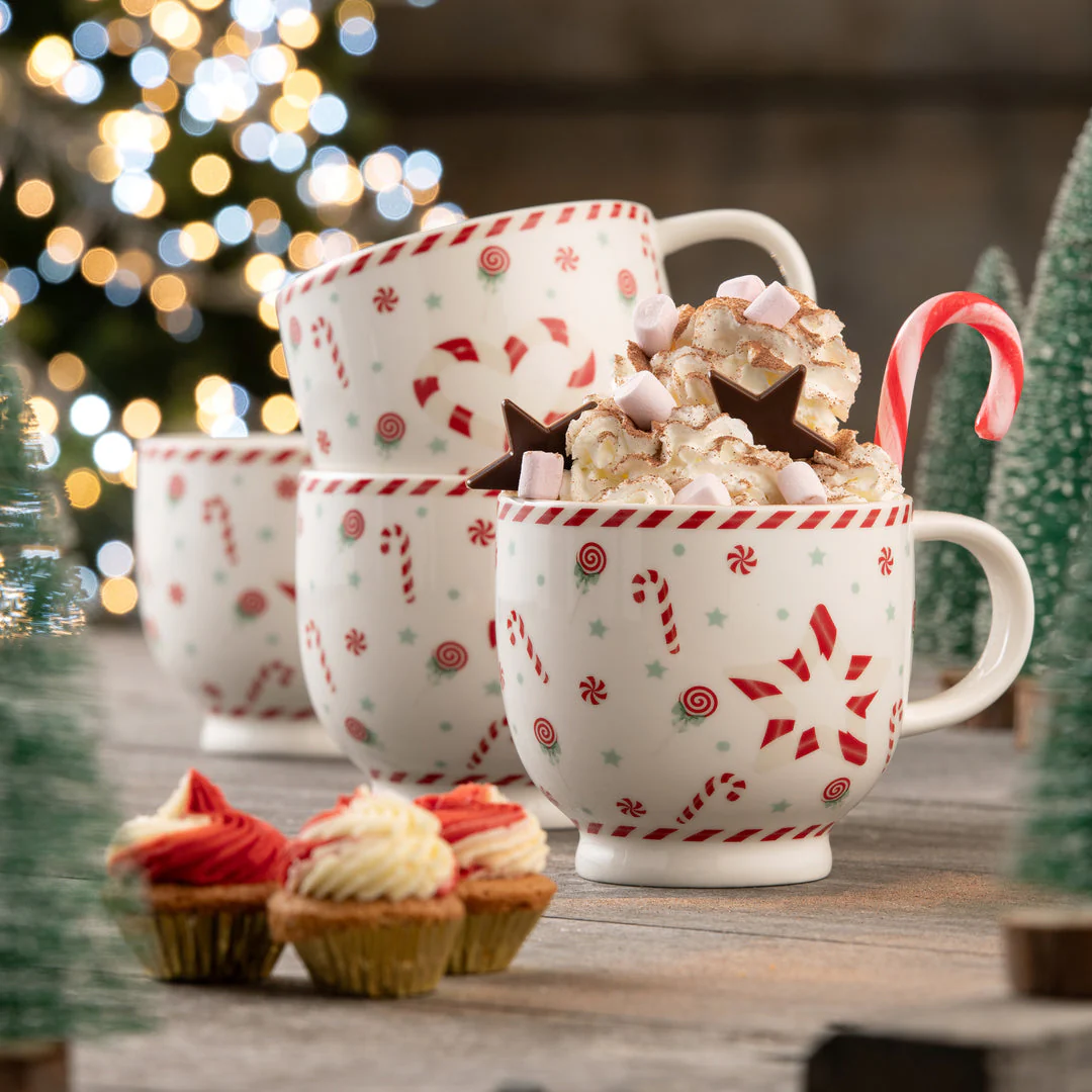 ⭐STAR BUY⭐ Belleek Peppermint Party Set 4 Footed Mugs