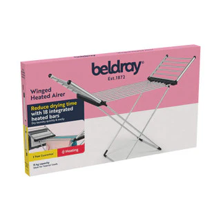 Beldray Winged Heated Clothes Airer - Silver/Black - Image 2