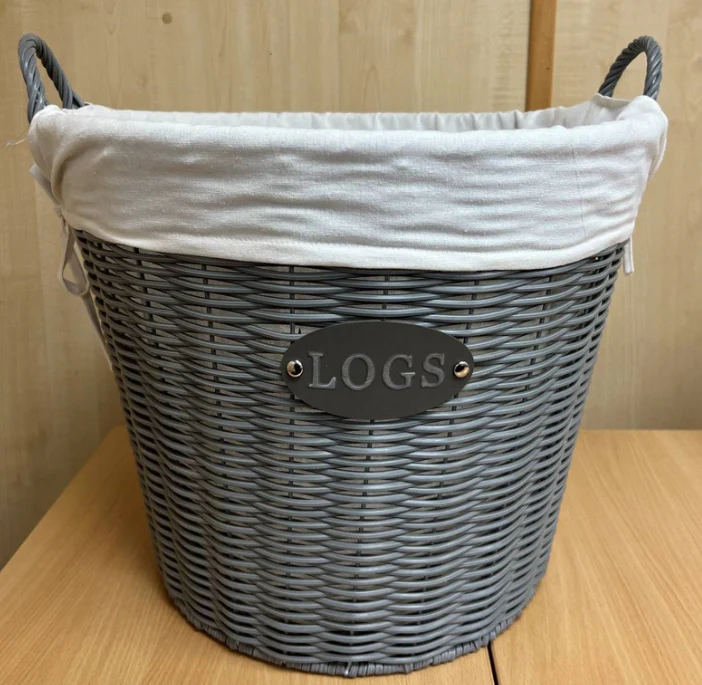 BEU Round Log Basket Grey BW777G with metal log plate