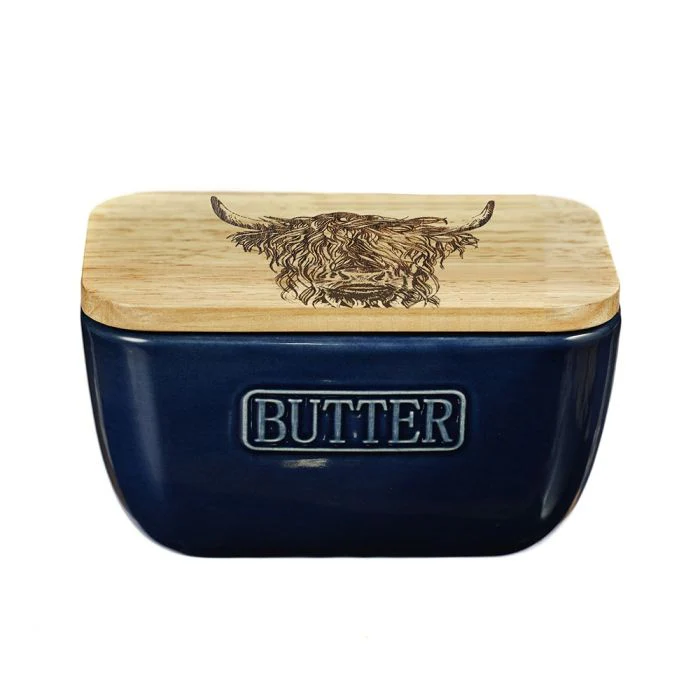 Selbrae House Blue Butter Dish - Highland Cow