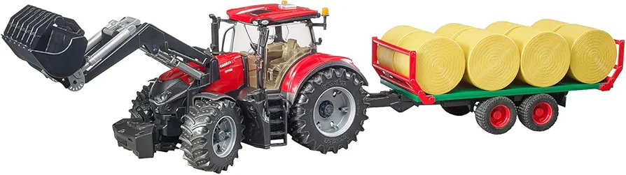 BRUDER CASE IH OPTIM with FRONTLOADER, TRAILER & 8 BALES - Image 3