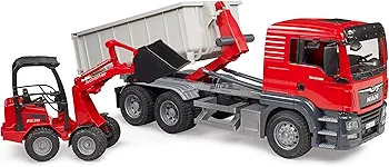 BRUDER MAN TGS TRUCK W/ROLL-OFF-CONTAINER & SCHAFFER COMPACT LOADER - Image 2