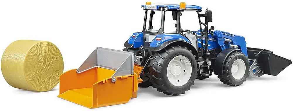 Bruder New Holland T5.120 with Frontloader Loading Box, Forks and Round Bales - 1:16 Tractor, Vehicles, Farm, Bulldog - Image 2