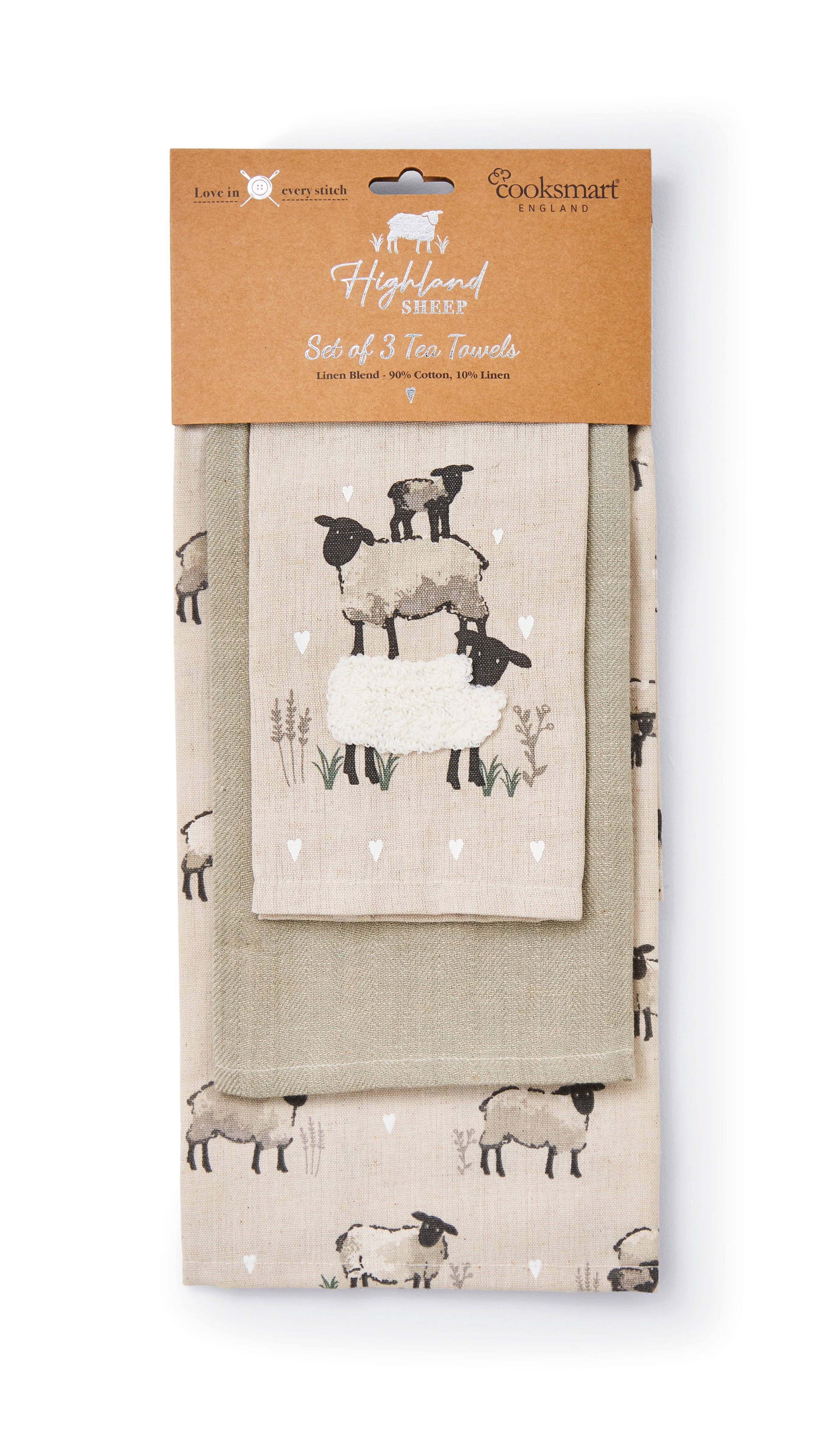 Cooksmart HIGHLAND SHEEP - 3 PACK TEA TOWELS