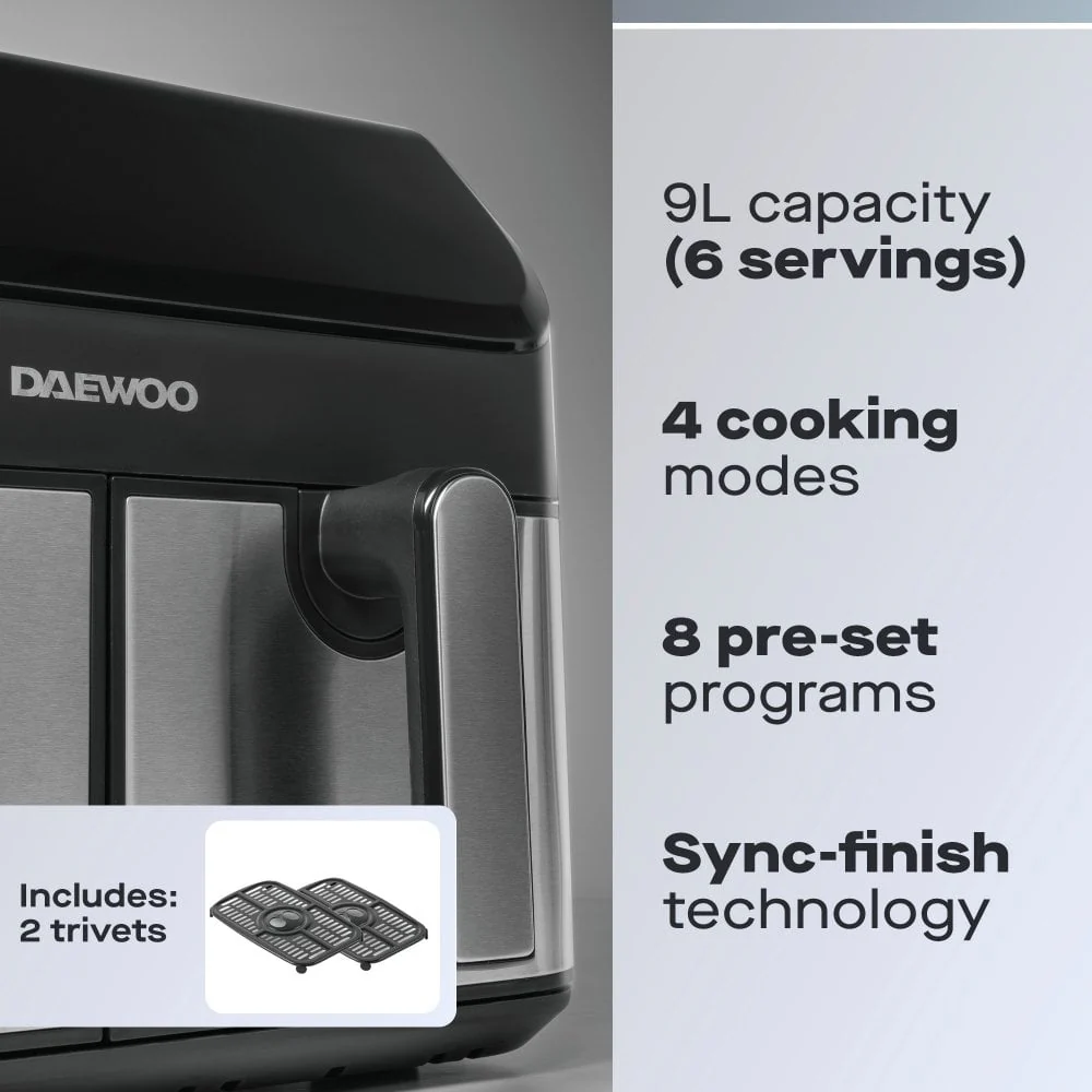 Daewoo 9L Digital Double Drawer Air Fryer - Image 2