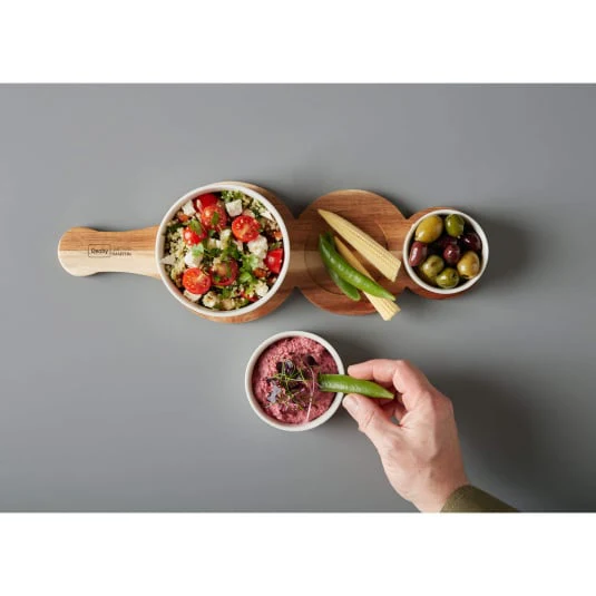 Denby James Martin 4 Piece Ceramic Bowl & Paddle Acacia Wooden Serving Board - Image 3