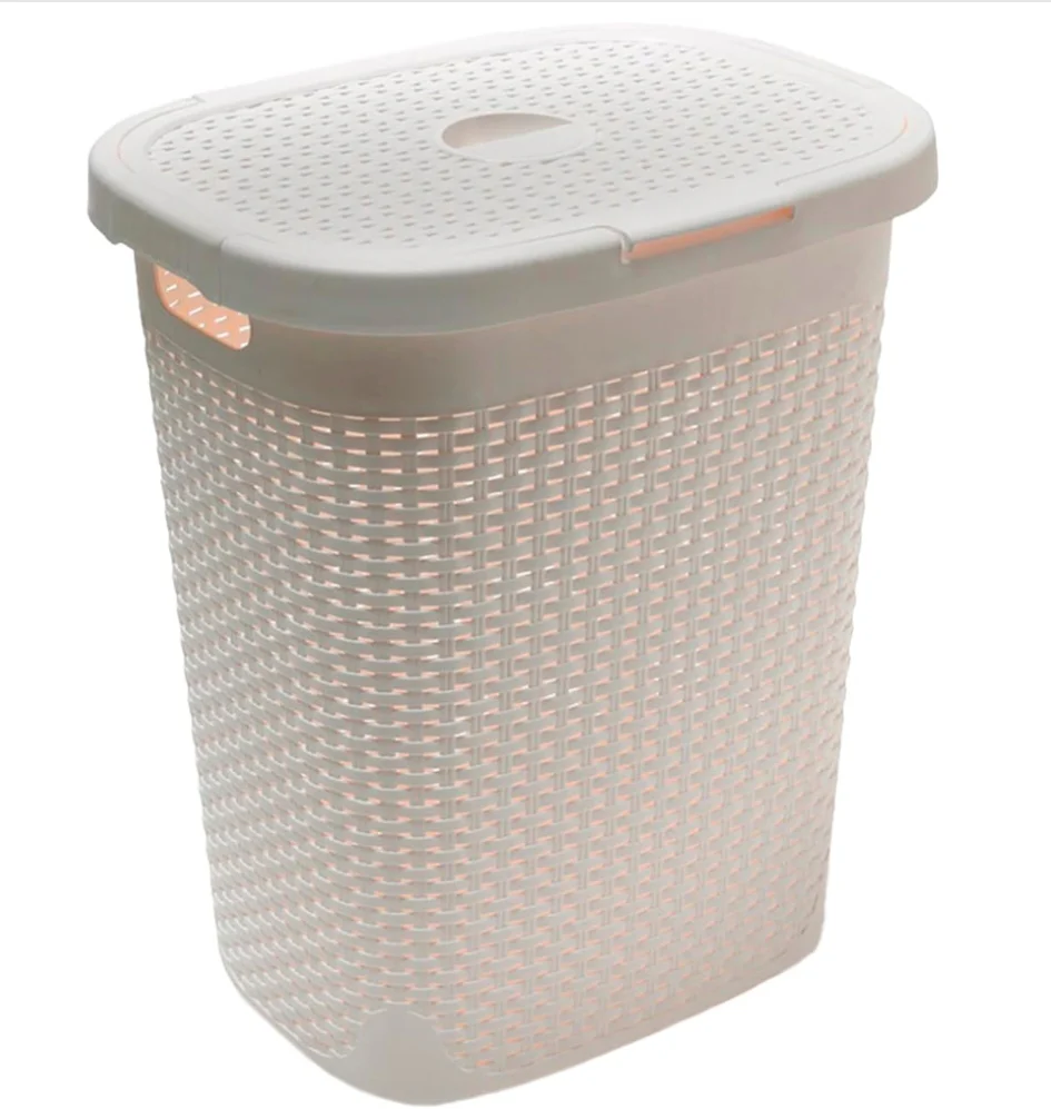 DUN Cream Laundry Basket W/Lid 52Lt Steelex