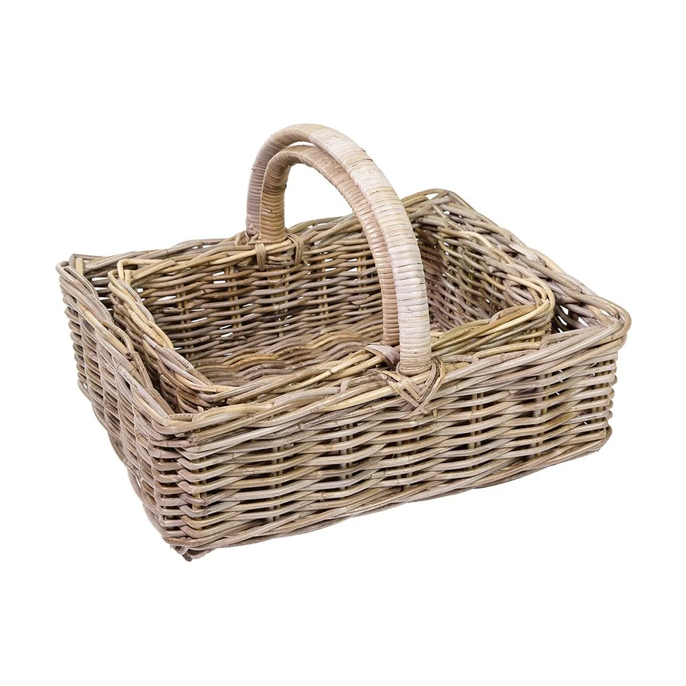 EDD GREY KUBU RATTAN HANDLED BASKET MEDIUM
