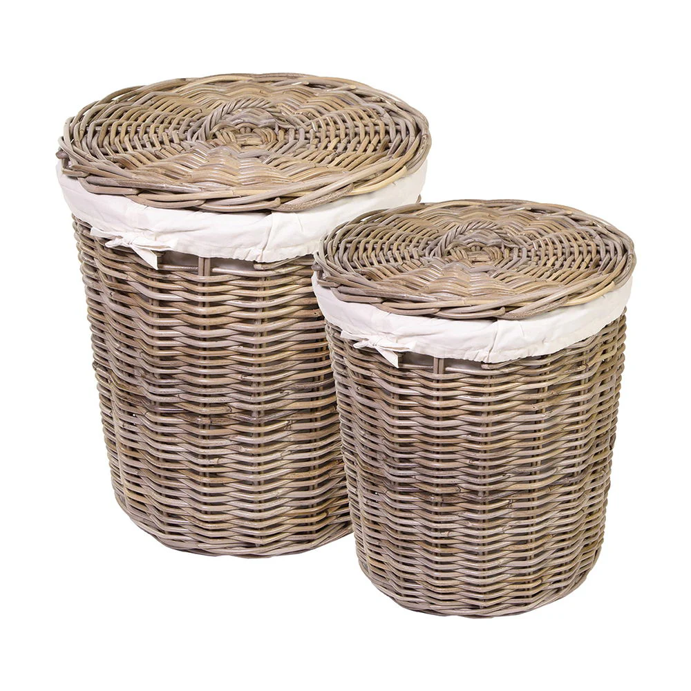 EDD GREY KUBU RATTAN LINEN LARGE LAUNDRY BASKET