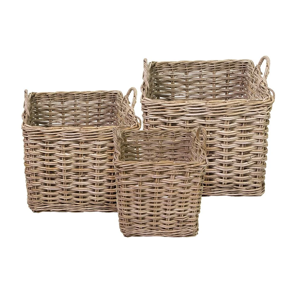 EDD SQUARE GREY KUBU RATTAN LOG BASKET MEDIUM 5704