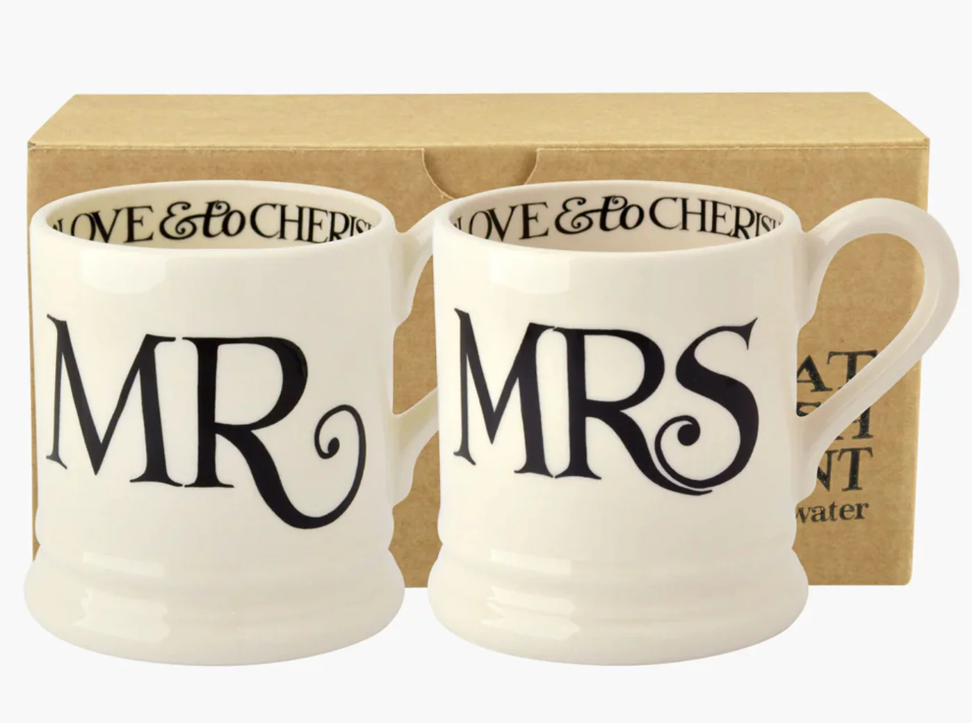 Emma Bridgewater black toast Mr and Mrs set of 2 1/2 pint mugs boxed