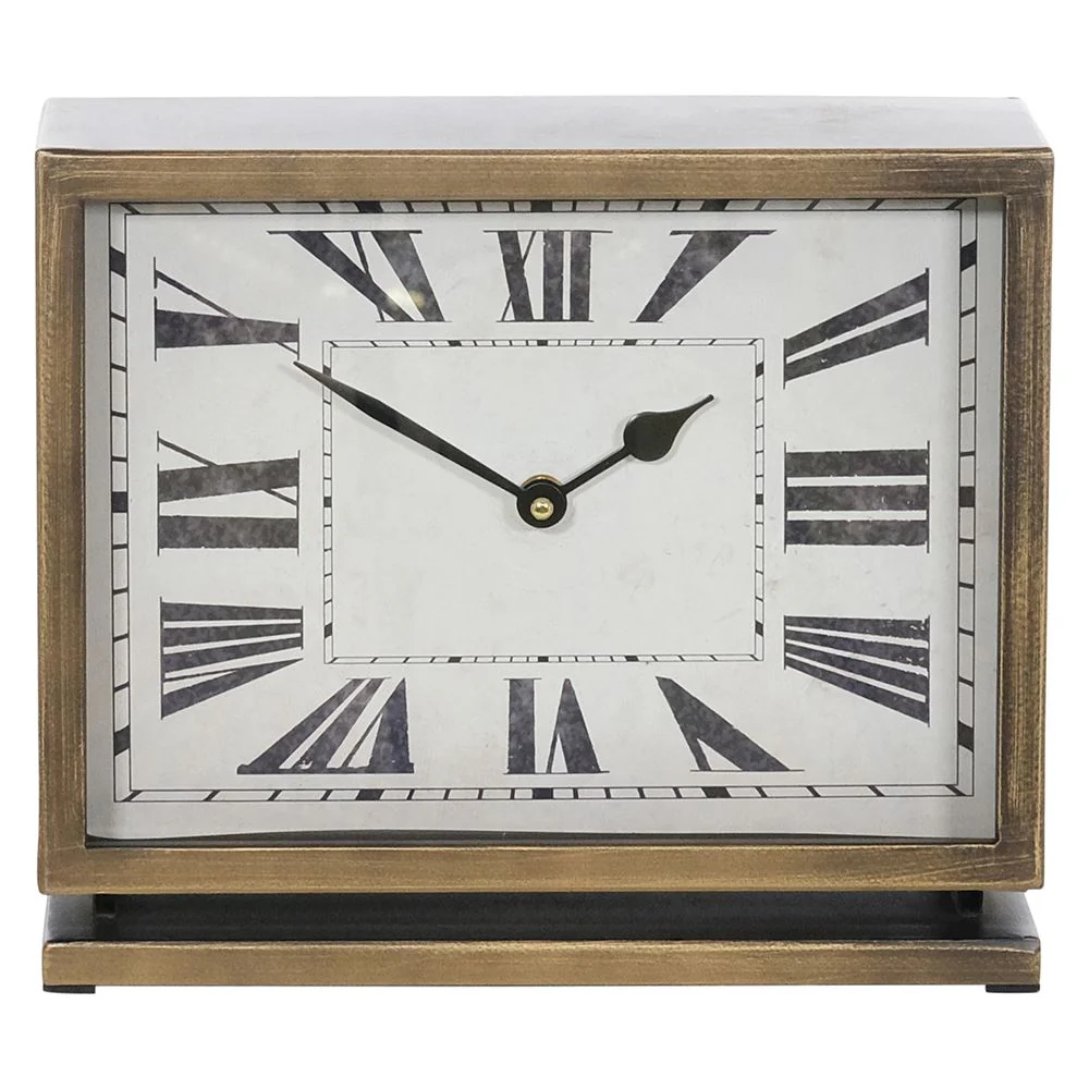 FERN COTTAGE 14131 ANTIQUE BRASS RECTANGULAR TABLE CLOCK 28x10x24cm