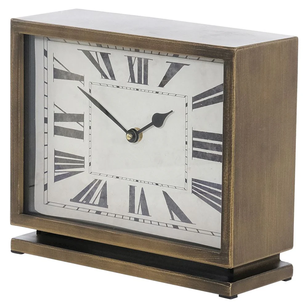 FERN COTTAGE 14131 ANTIQUE BRASS RECTANGULAR TABLE CLOCK 28x10x24cm - Image 2