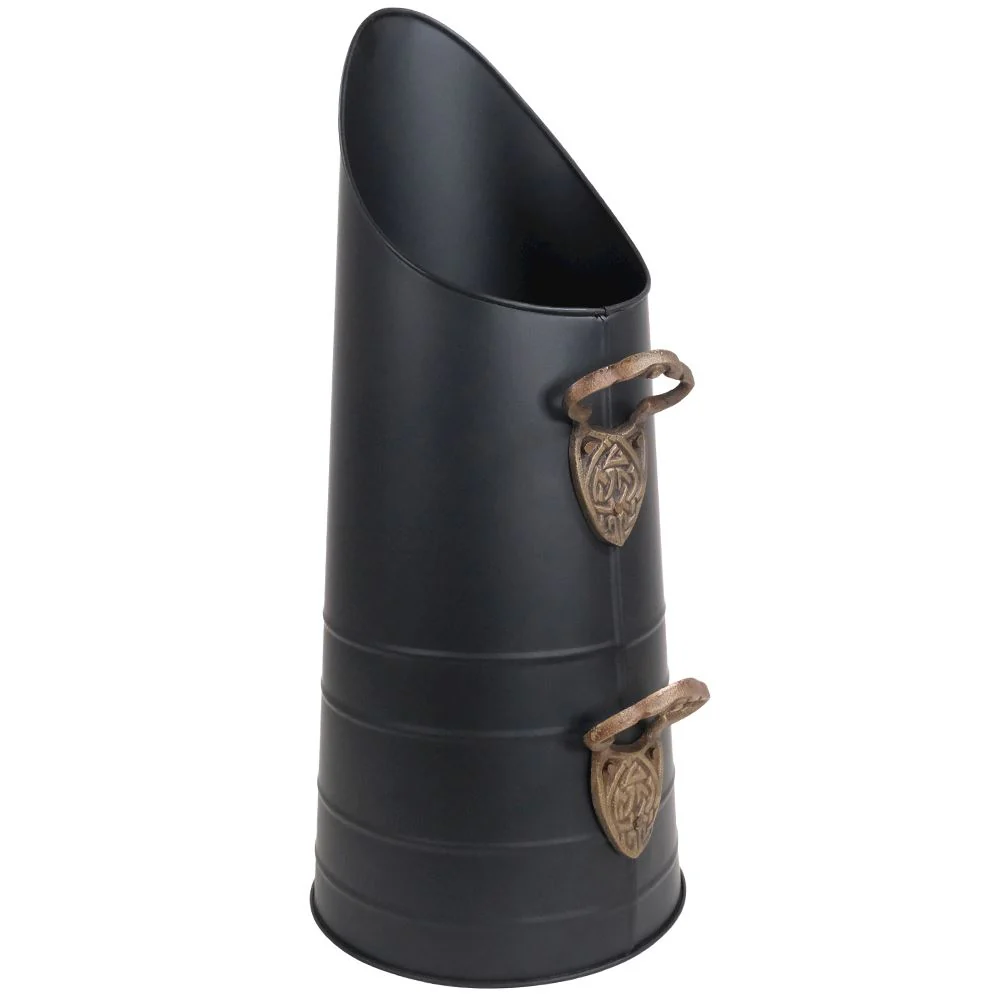 FERN COTTAGE BLACK COAL SHUTE WITH ANTIQUE BRASS EMBOSSED HANDLES 22x22x55cm A1134
