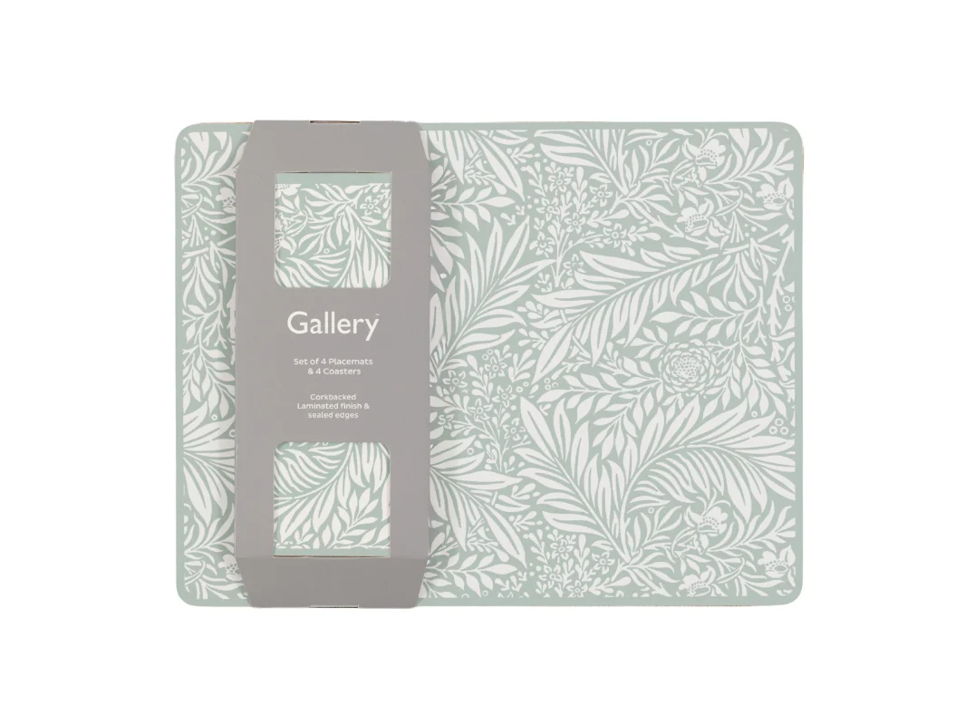Gallery Farmhouse Leaf Placemat and Coaster Set Blue