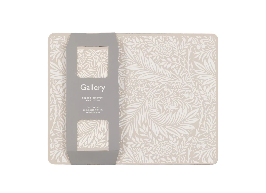 Gallery Farmhouse Leaf Placemat and Coaster Set Pink