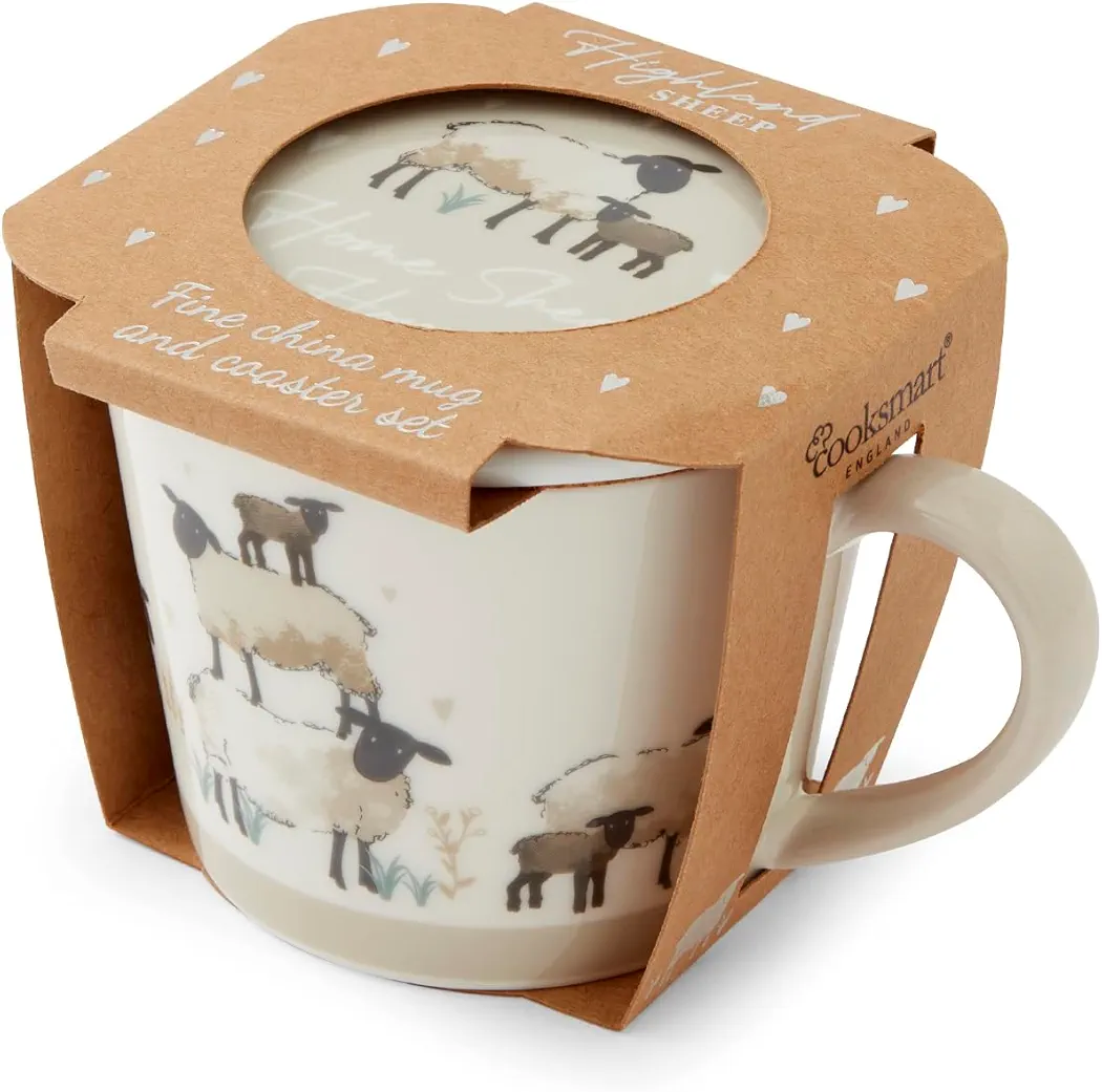 Cooksmart Highland Sheep Conical Mug & Coaster Set - Image 2
