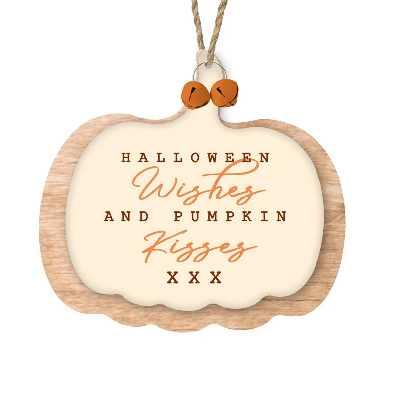 HS Wooden Pumpkin Wishes And Kisses Hanger