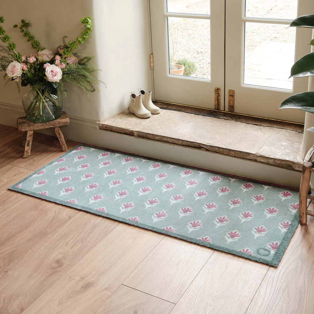 Hug Rug Disty Floral Green Washable Runner 65x150cm
