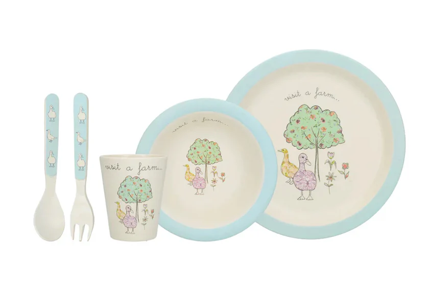 KC Creative Tops Visit A Farm Duck 5 Piece Kids Pressed Bamboo Dinner Set - Image 2