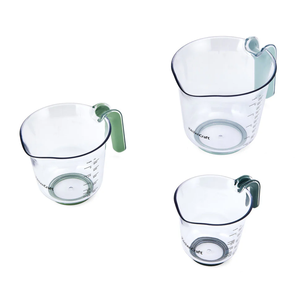 KitchenCraft 3pc Space Saving Stackable Measuring Jugs with Green and Blue Handles