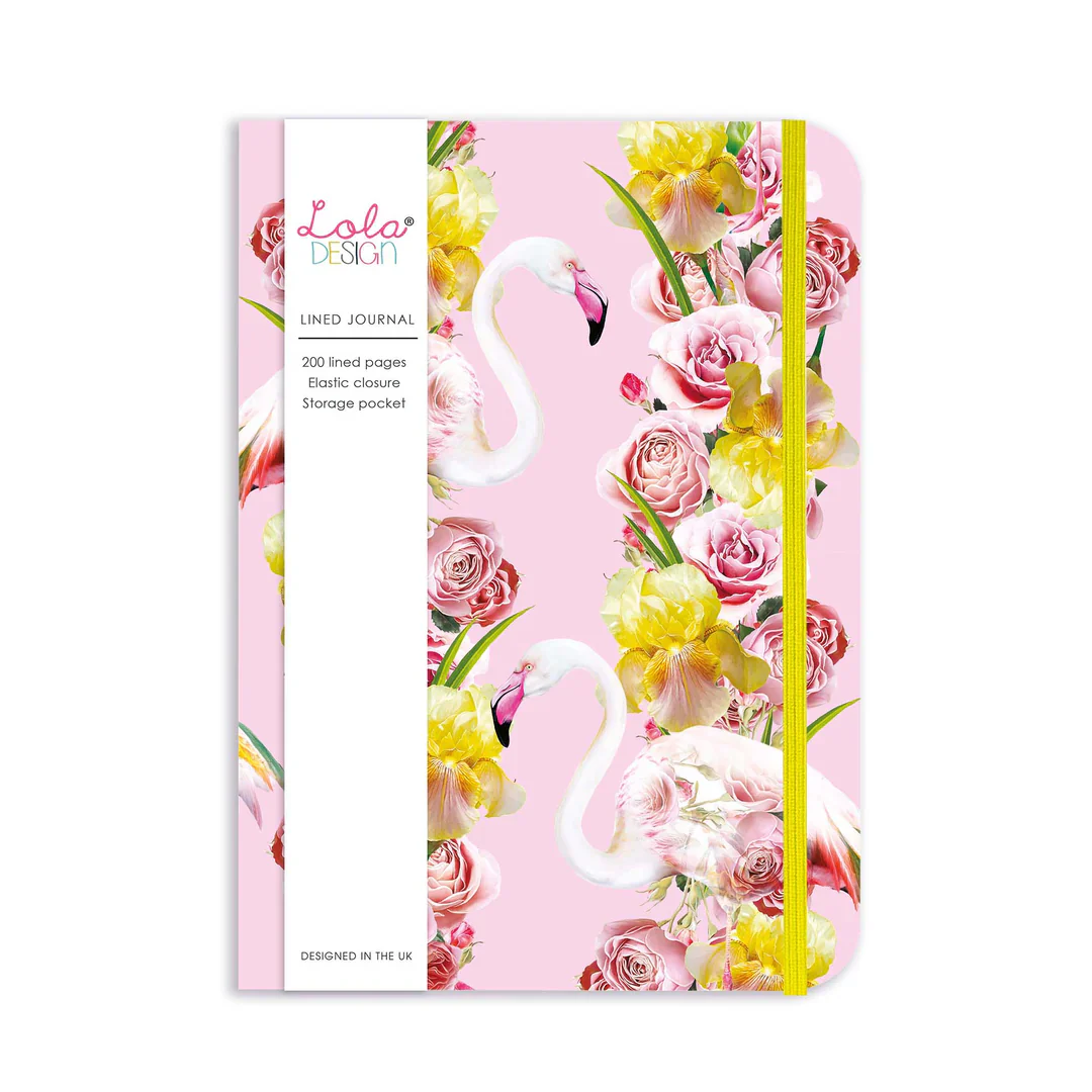 LOLA DESIGN FLAMINGO HARDBACK JOURNAL WITH ELASTIC CLOSURE