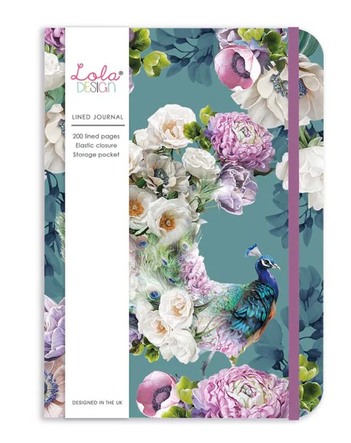 Lola Design Peacock Pattern Hardback Journal With Elastic Closure