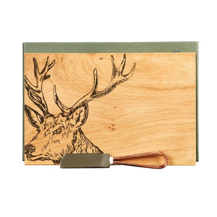 Selbrae House Oak Cheese Board & Knife Set - Stag