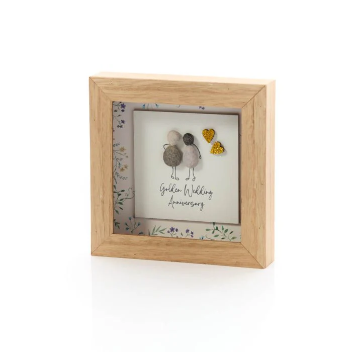 RL GOLDEN WEDDING ANNIVERSARY RESIN COUPLE WITH WOOD FRAMED SHADOW BOX