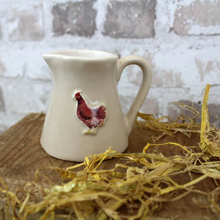RL CHICKEN TAUPE EMBOSSED STONEWARE MINI JUG