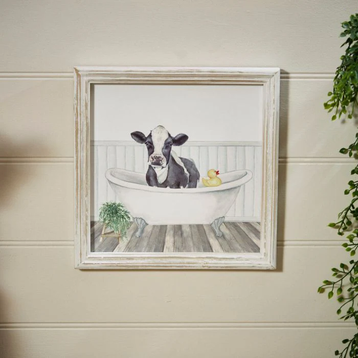 RL COW IN THE BATH WOOD PRINTED PLAQUE