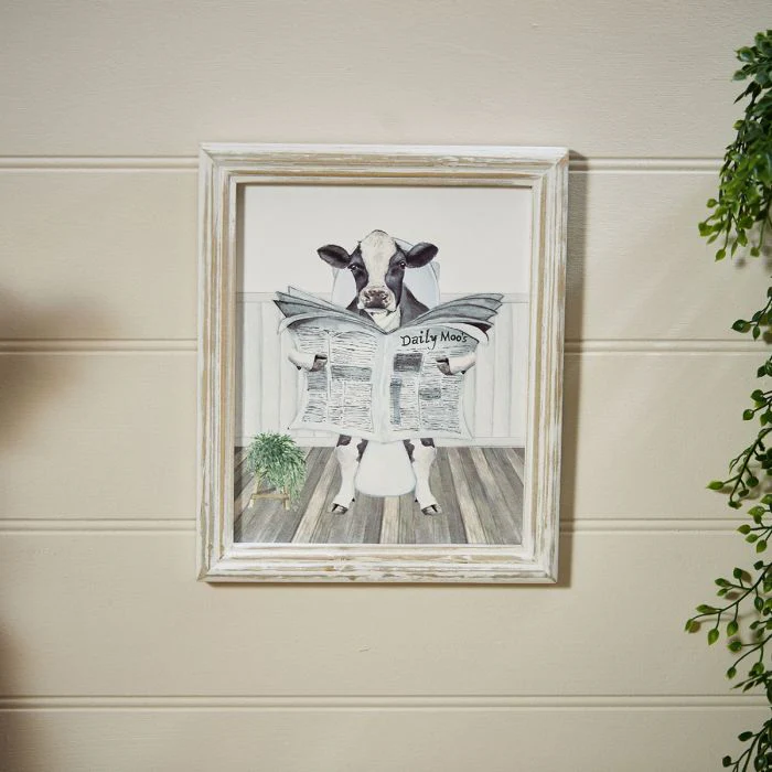 RL COW READING THE PAPER ON THE TOILET WOOD PRINTED PLAQUE - Image 2