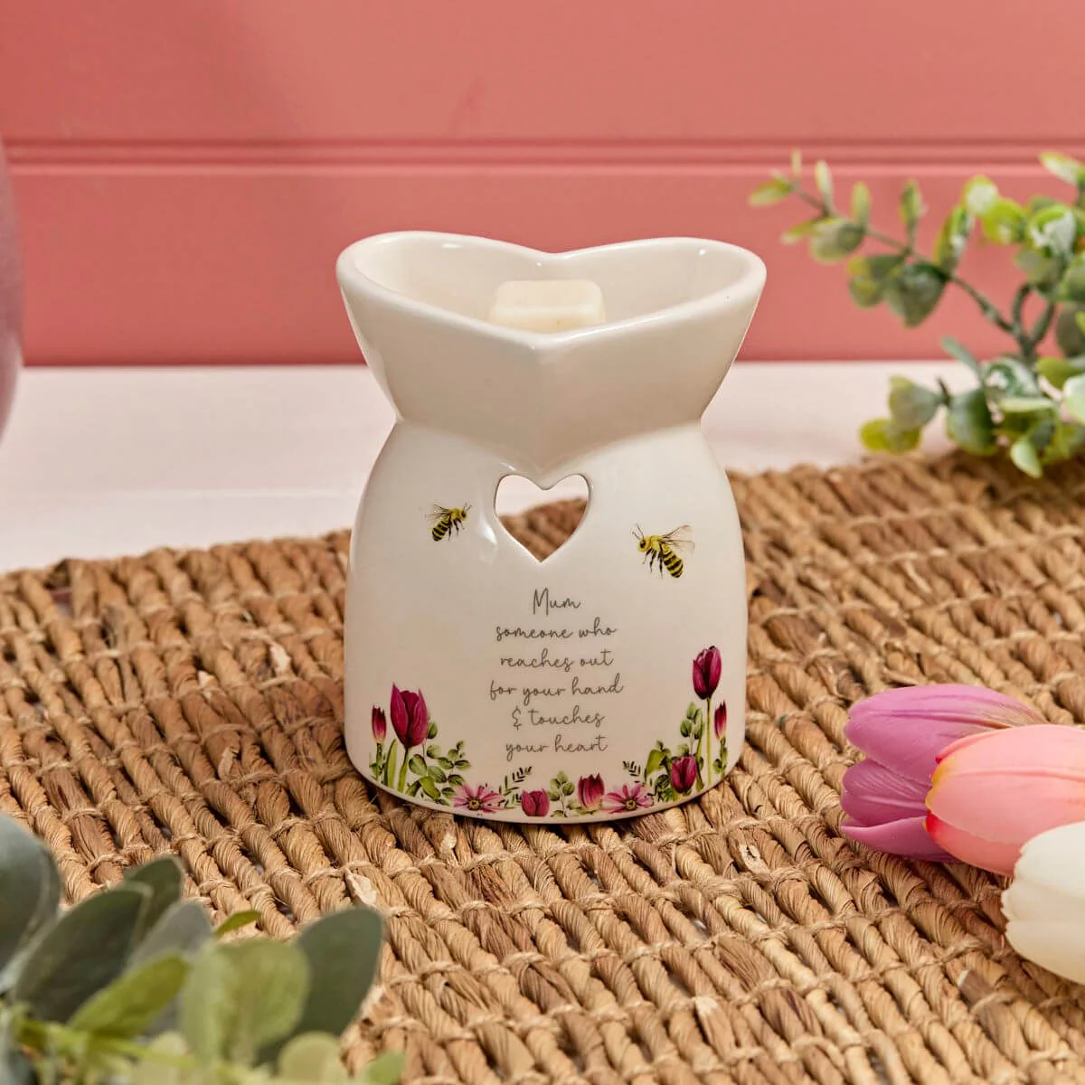 RL FLORAL CERAMIC HEART SHAPED MUM WHO TOUCHES YOUR HEART BURNER