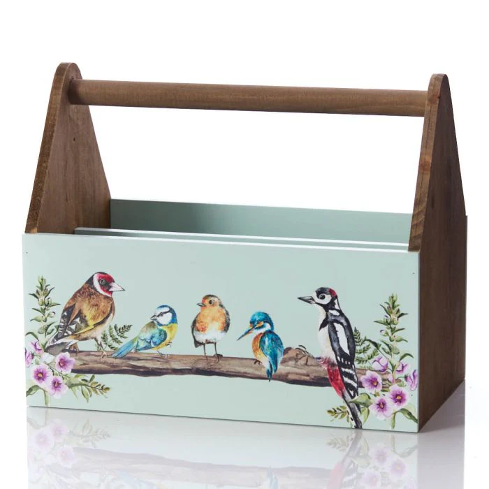 RL FLORAL FEATHERED WOOD BIRD CADDY WITH HANDLE - Image 2