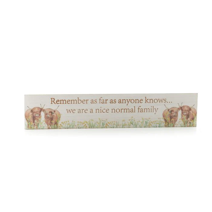 RL HIGHLAND COW FLORAL "NORMAL FAMILY LONG PLAQUE" ENGRAVED WOOD - Image 3
