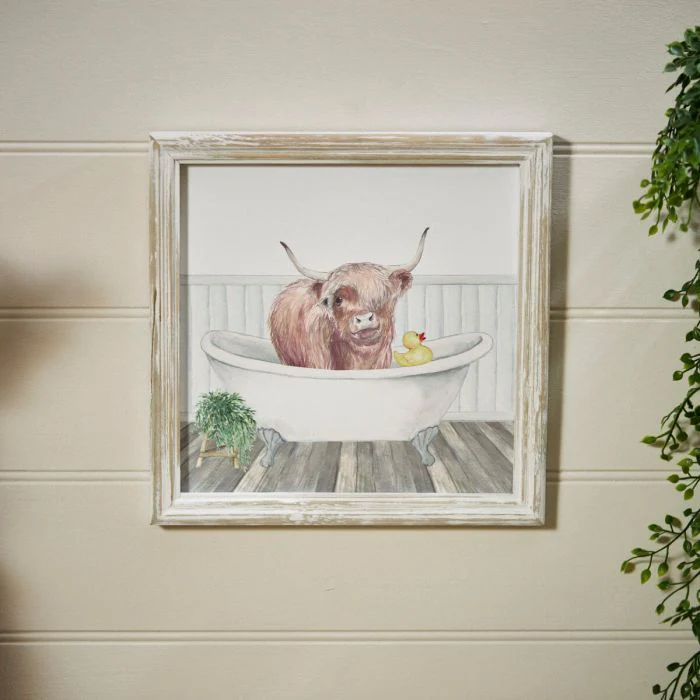 RL HIGHLAND COW IN THE BATH WOOD PRINTED PLAQUE - Image 2