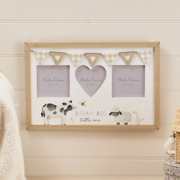 RL MINI FARM DREAM BIG LITTLE ONE WOOD TRIPLE PHOTO FRAME WITH BUNTING - Image 2