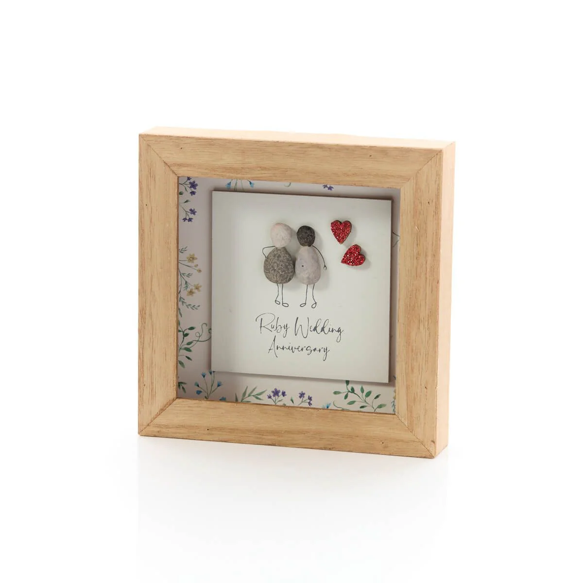 RL RUBY WEDDING ANNIVERSARY RESIN COUPLE WITH WOOD FRAMED SHADOW BOX