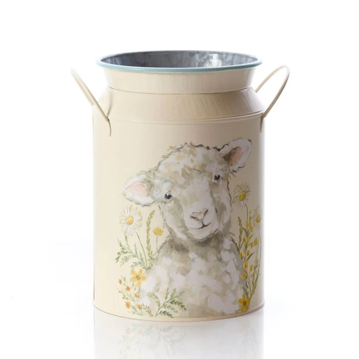 RL SHEEP FLORAL METAL MILK CAN DECORATIVE USE ONLY