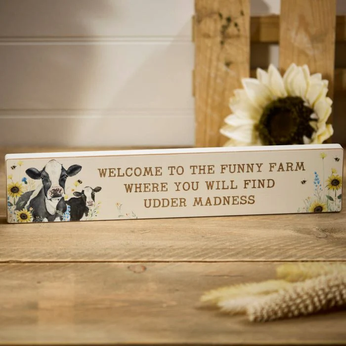 RL WELCOME TO THE FUNNY FARM ENGRAVED FRIESIAN COW PLAQUE