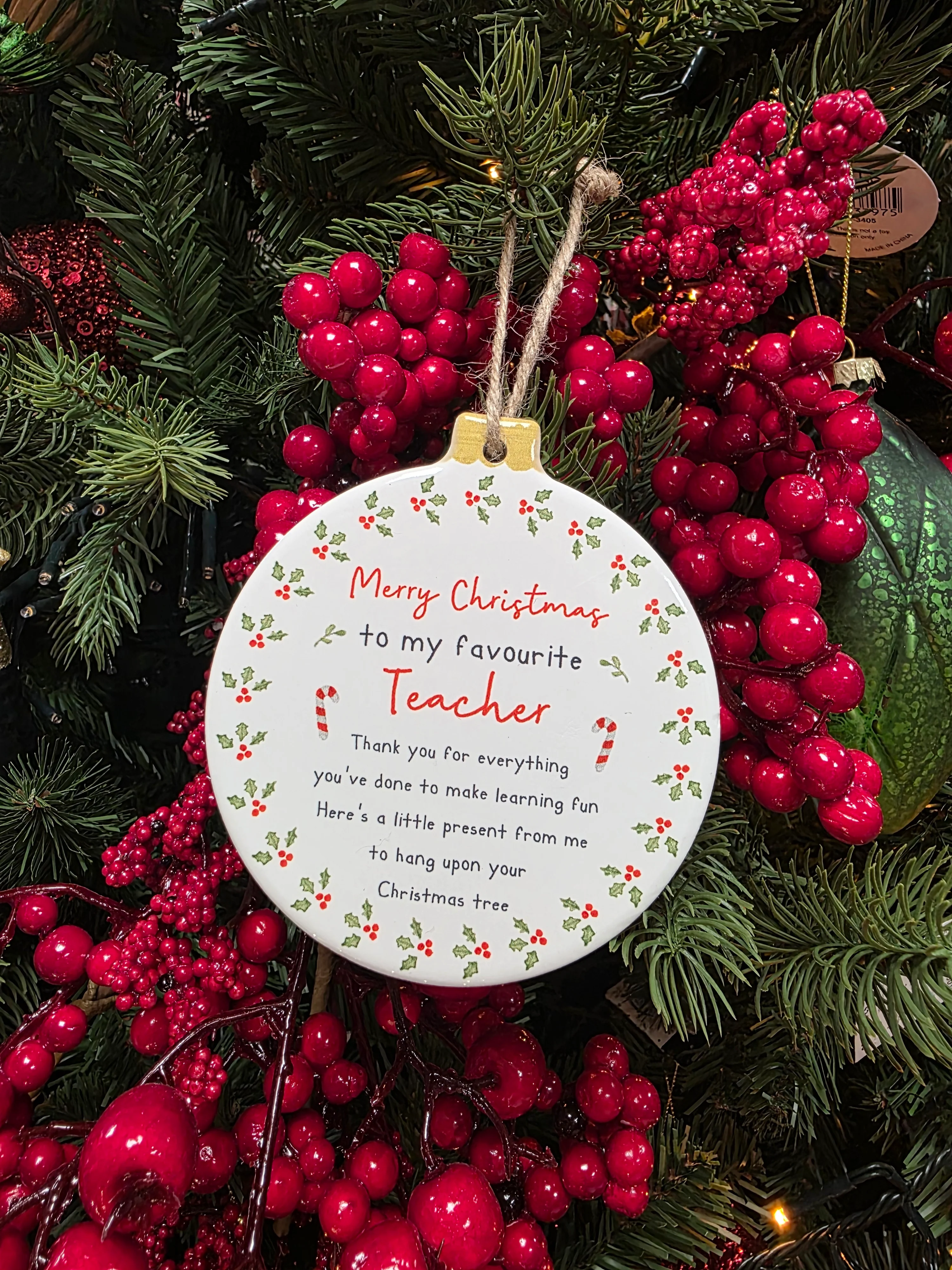 RL FAVOURITE TEACHER CHRISTMAS BAUBLE HANGER CERAMIC - Image 2