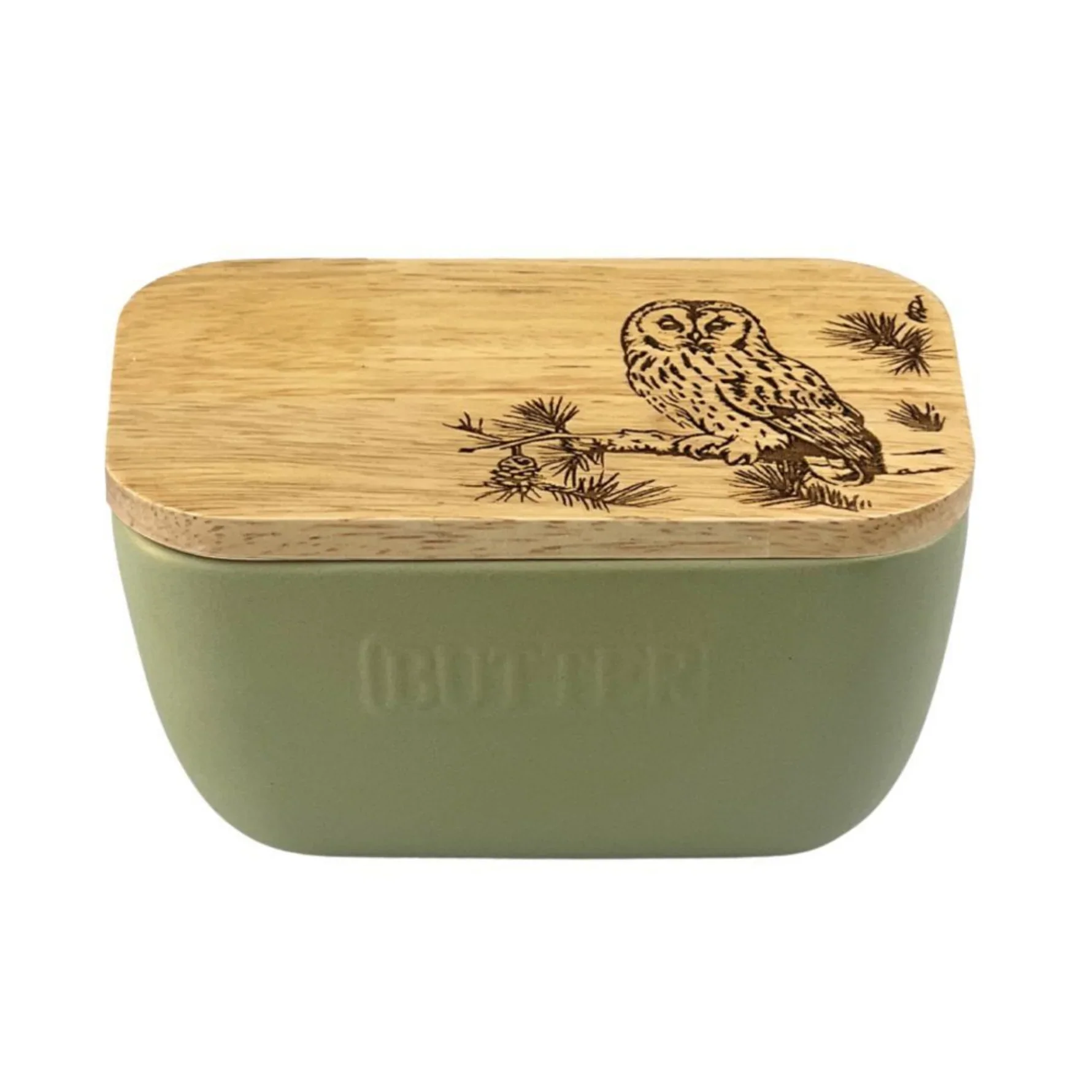 Selbrae House Sage Green Butter Dish Tawny Owl