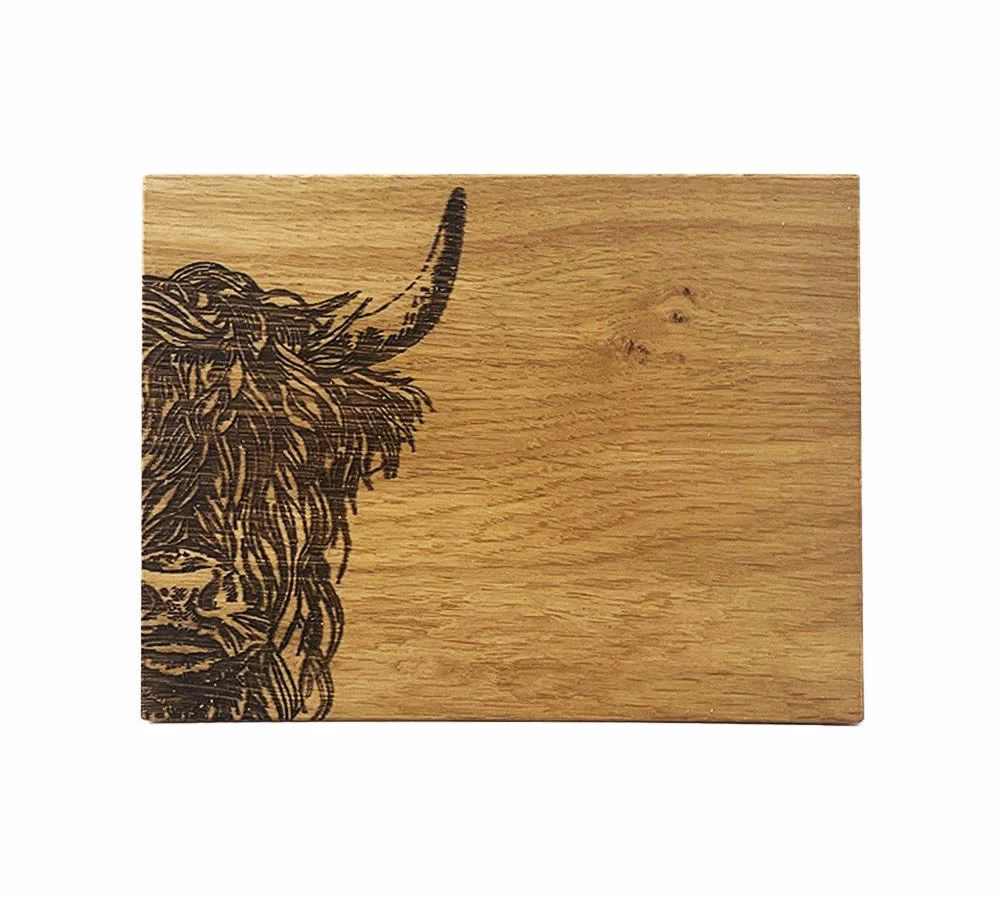 Selbrae Oak Bar Board -Scenic Highland Cow