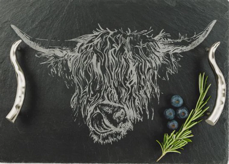 Selbrae Slate Serving Tray -Medium  Highland Cow  Gift Box