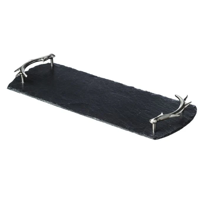 Selbrae House Slate Serving Tray - Medium - Antler Handles - Gift Boxed