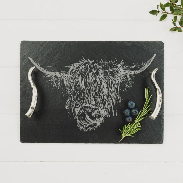 Selbrae House Slate Serving Tray - Medium - Highland Cow - Gift Boxed
