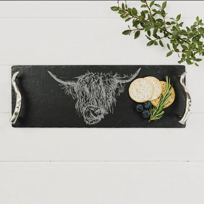 Selbrae House Slate Serving Tray - Small - Highland Cow - Gift Boxed